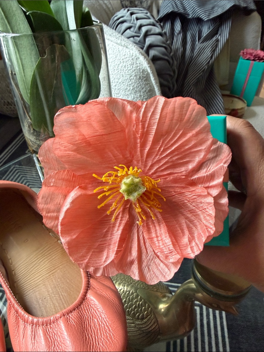 Tieks Peach Poppy Leather Ballet Flats - Soft Slip-On Comfort - Picture 6 of 7